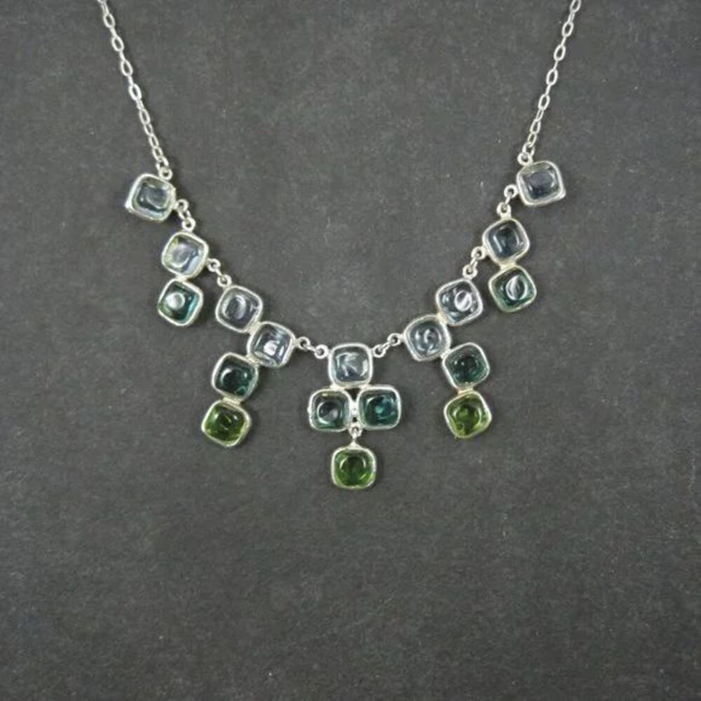 Designer Sterling Silver Necklace Blue Green Glass Stones New Michael Michaud